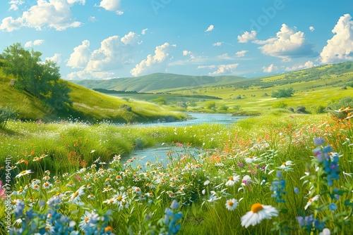 Idyllic Countryside Landscape with Rolling Hills and River   © Kristian