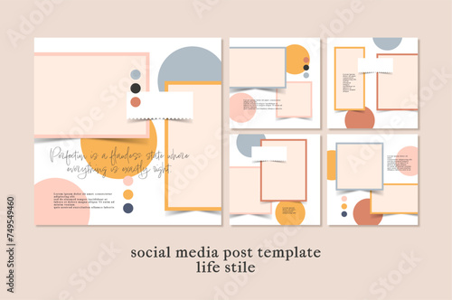 Social media post templates set for business, vector illustration on background. Square posts layouts for personal blog. photo
