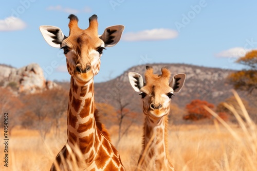 Pair of giraffes standing in the savannah