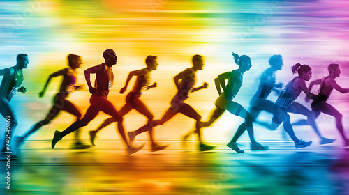 High-resolution image, Abstract composition of motion blur and lights, Implied movement of Olympic athletes, Colorful backdrop symbolizing diversity and vibrancy of the games