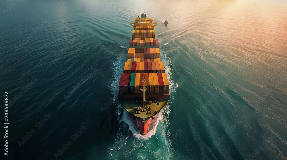 Smart Shipping Services: Aerial View of Cargo Ship at Sea

