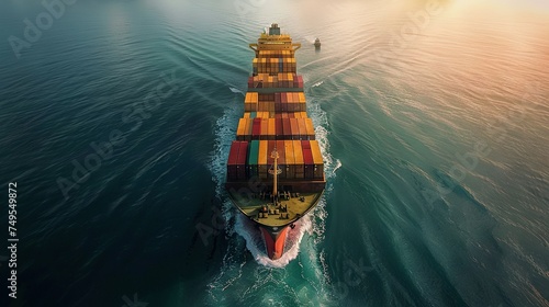 Smart Shipping Services: Aerial View of Cargo Ship at Sea