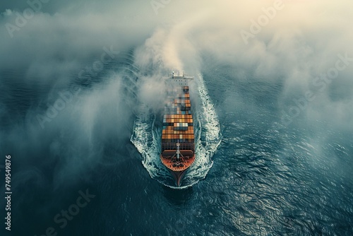 Smart Shipping Services: Aerial View of Cargo Ship at Sea

 photo