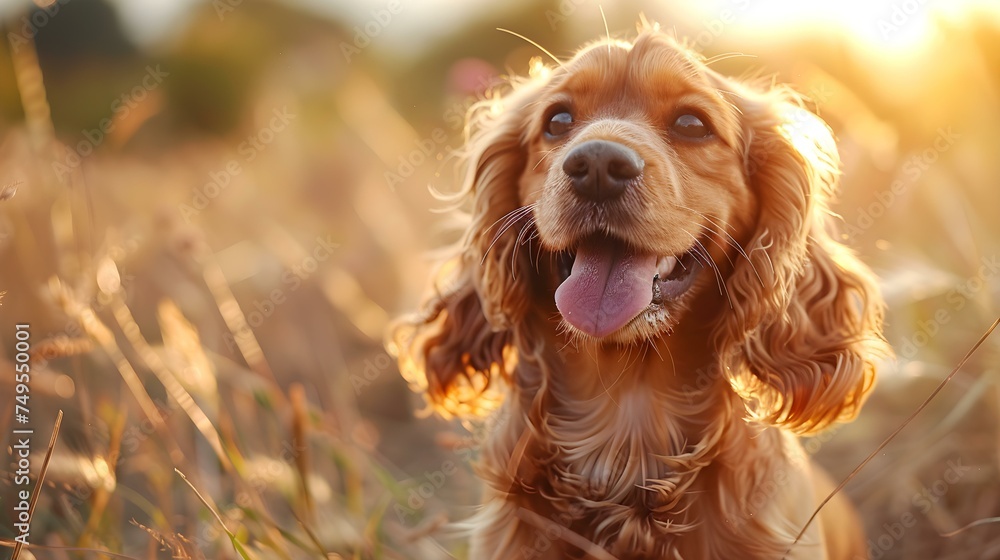Young cocker spaniel pup with droopy ears and happy tail wagging. Concept Cute puppies, Happy animals, Pet photography, Playful poses, Adorable expressions
