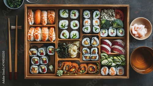 Organized Lunch: Wooden Bento Box with Fresh Ingredients