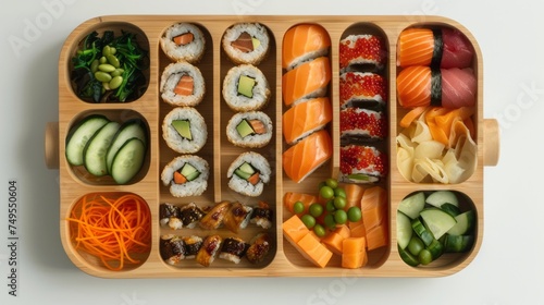 Organized Lunch: Wooden Bento Box with Fresh Ingredients