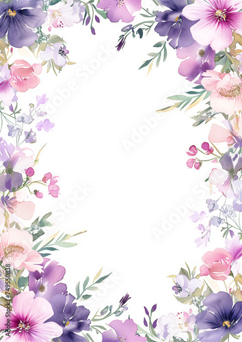Wallpaper Mural watercolor botanical flowers frame background with free space for invite or wedding card Torontodigital.ca