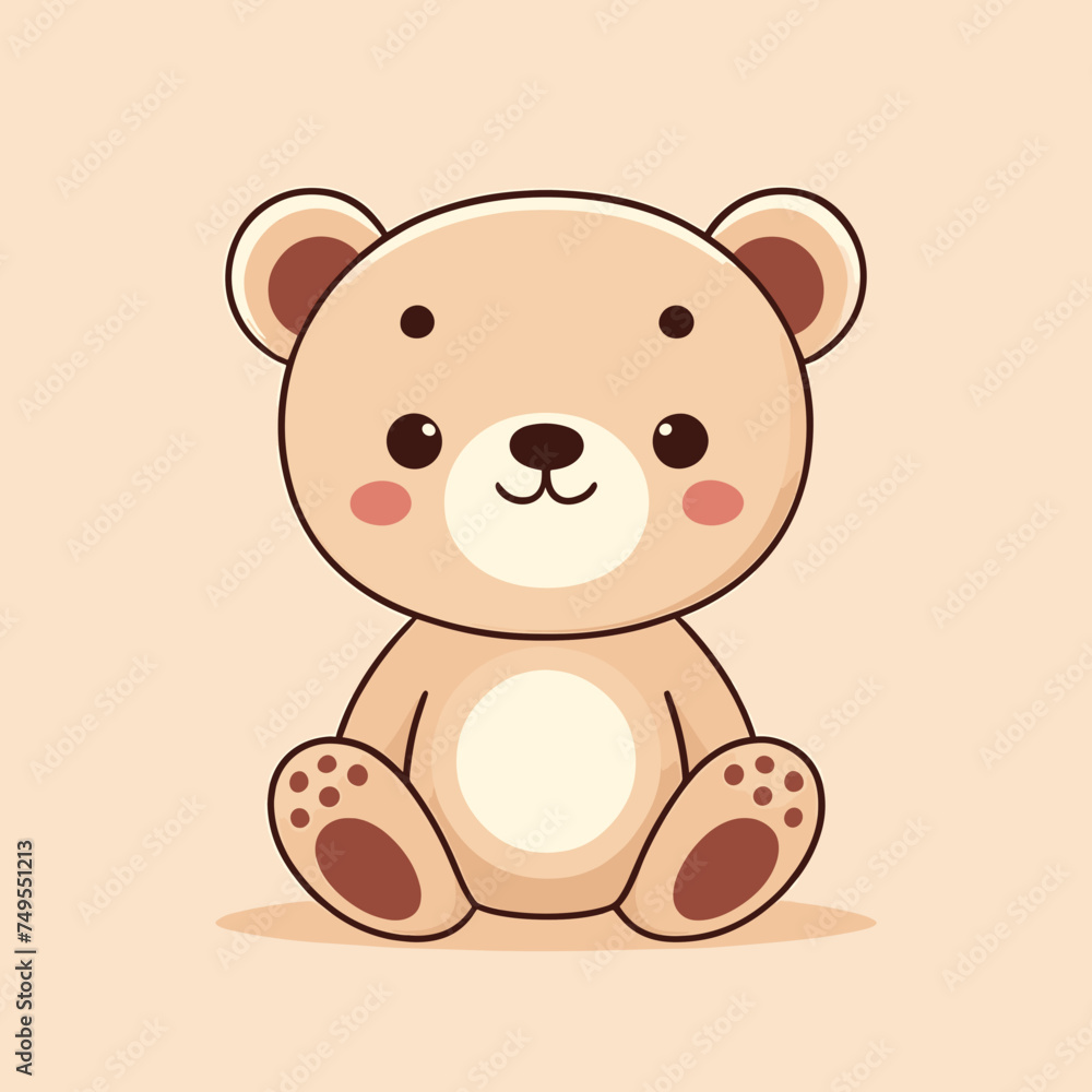 Cute Kawaii Bear Vector Clipart Icon Cartoon Character Icon on a Cream Background