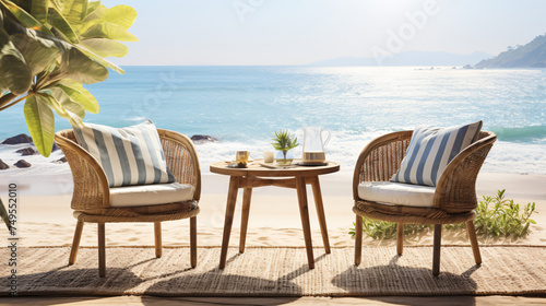 Rattan chair with pad and table setting © Asmara