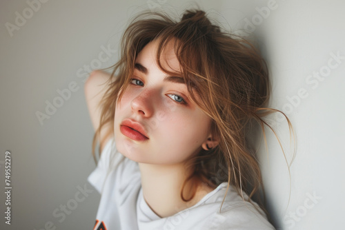 Natural Beauty Portrait of a Young Woman with a Serene Expression © KirKam