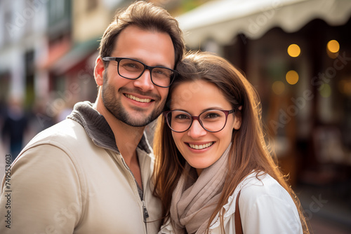 Young couple at outdoors with glasses