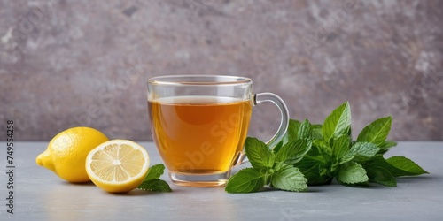 Culinary Delight: Stylish Tea Presentation with Mint and Lemon