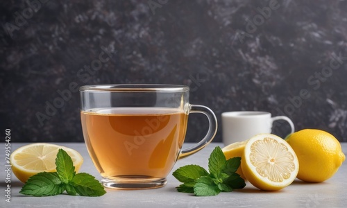 Zen Tea Moment: Minimalist Glass, Fresh Mint, and Citrus Zest