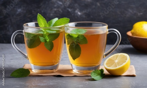 Refreshing Elegance: Minimalist Tea Bliss with Fresh Mint and Lemon