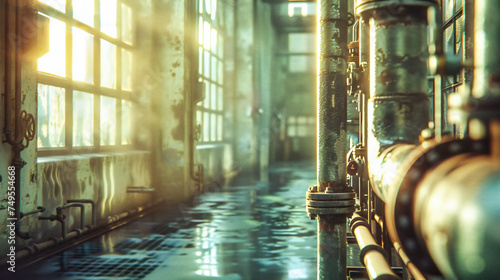 Abandoned Urban Scene: Dark and Spooky Alley with Old Buildings and Rusty Structures