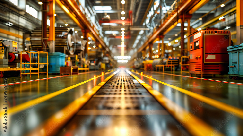 Metallic Manufacturing: Modern Factory Interior with Automated Machinery and Conveyor Belts Metallic Manufacturing: Modern Factory Interior with Automated Machinery and Conveyor Belts