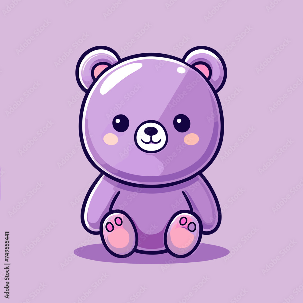 Cute Kawaii Bear Vector Clipart Icon Cartoon Character Icon on a Lavender Background Cute Kawaii Bear Vector Clipart Icon Cartoon Character Icon on a Lavender Background