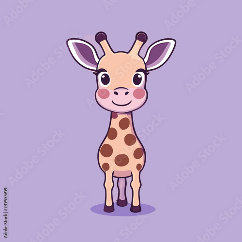 Cute Kawaii Giraffe Vector Clipart Icon Cartoon Character Icon on a Lavender Background
