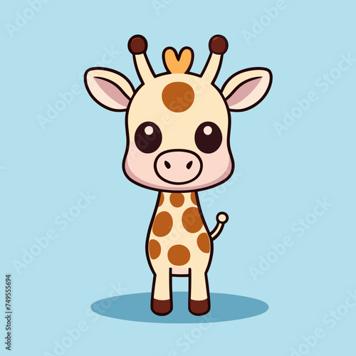 Cute Kawaii Giraffe Vector Clipart Icon Cartoon Character Icon on a Sky Blue Background