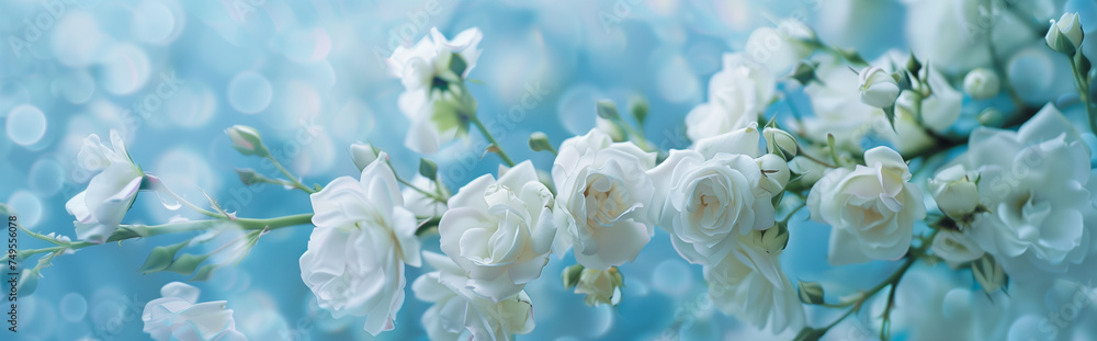 spring time white roses on a blue background spring time white roses on a blue background