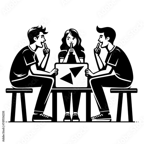 Group of friends playing Pictionary, Cartoon vector illustration, black and white friends icon, generative ai