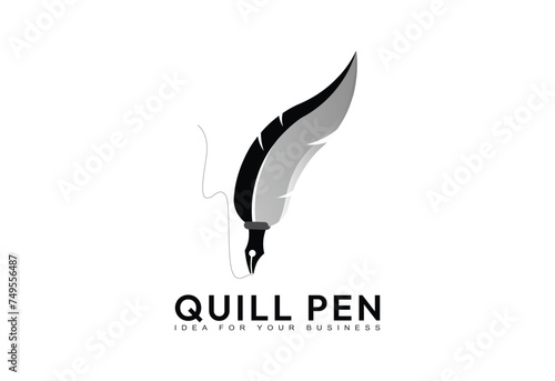 Luxury fountain pen logo vector, feather pen logo template, Feather quill pen logo, classic stationery illustration, writer, author classic icon logo brand