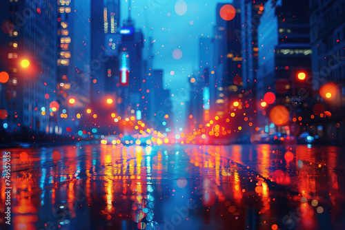 blurred urban background  city at rainy night  road and the traffic lights
