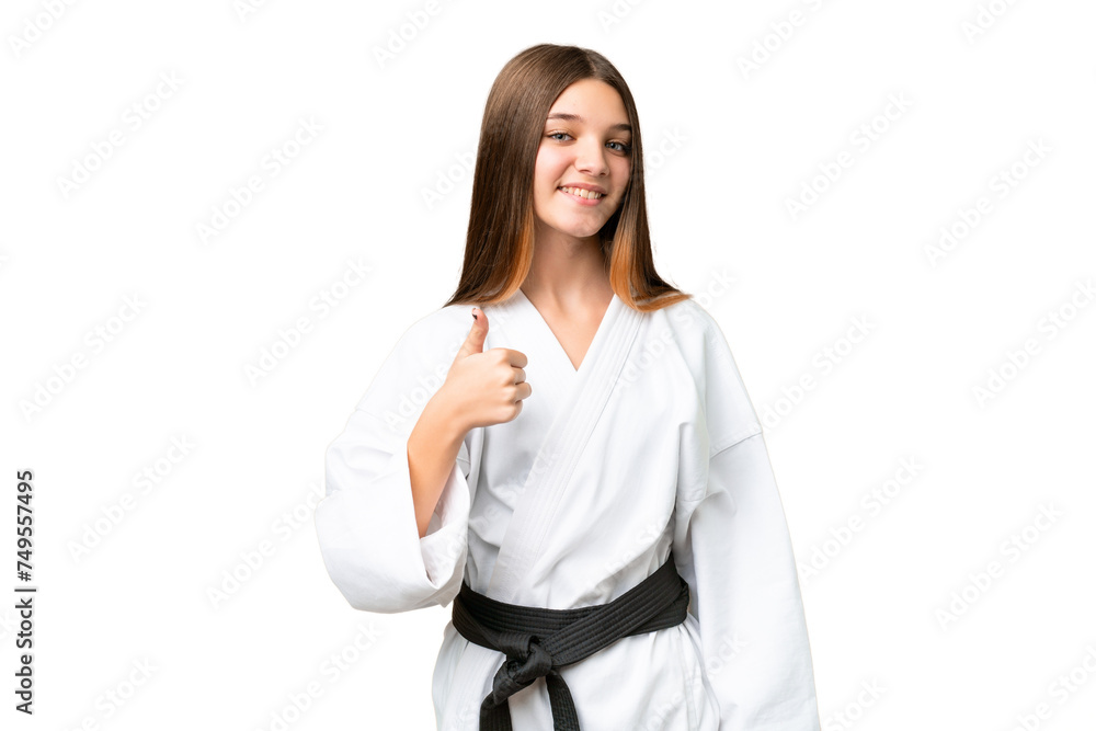 Teenager girl doing karate over isolated chroma key background giving a thumbs up gesture Teenager girl doing karate over isolated chroma key background giving a thumbs up gesture