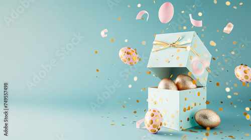 easter eggs in gift box with gold bow