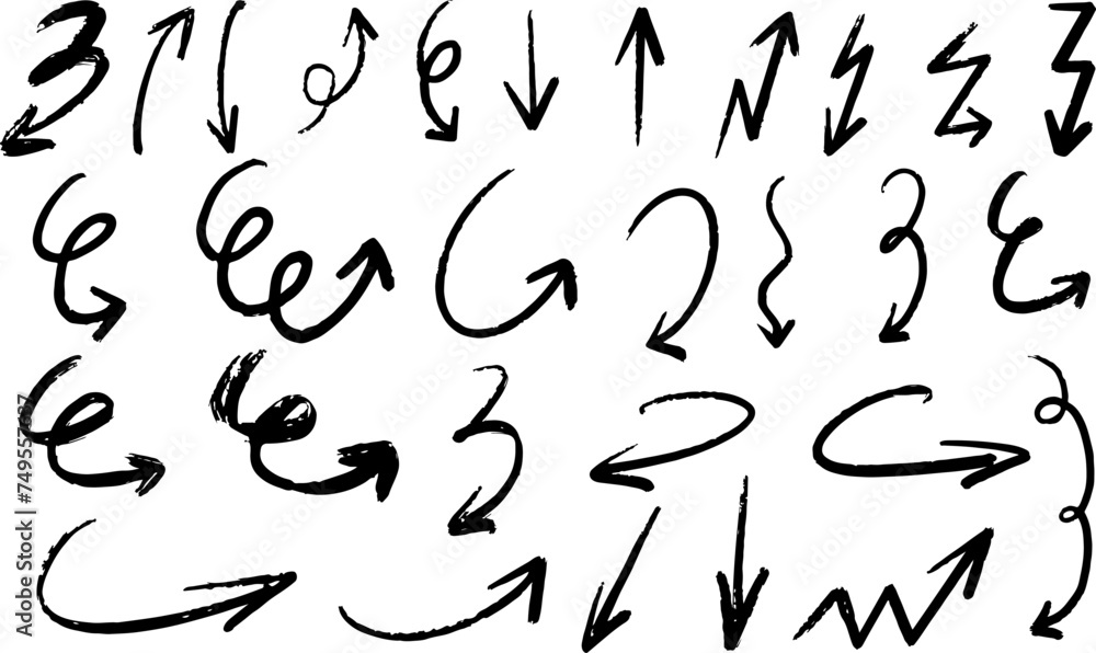 Set of vector hand-drawn arrows. Collection of hand drawn arrows on transparent background. Arrow mark icons. Vector EPS 10 Set of vector hand-drawn arrows. Collection of hand drawn arrows on transparent background. Arrow mark icons. Vector EPS 10