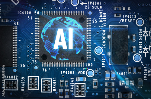 AI artificial intelligence technology CPU central processor unit chipset on the printed circuit board for electronic and technology automation and modern information technology learning concept.