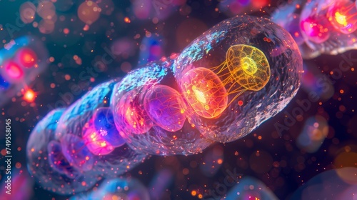 Abstract scientific illustration of glowing neural networks or synapses. Conceptual image representing neuroscience, artificial intelligence, or biotechnology