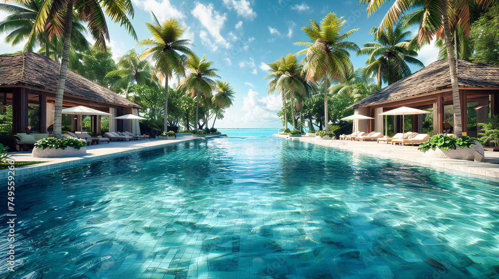 Postcard Perfect: Tropical Island Paradise with White Sand, Palm Trees, and Crystal Clear Water