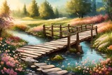 wooden bridge in autumn generated by AI technology