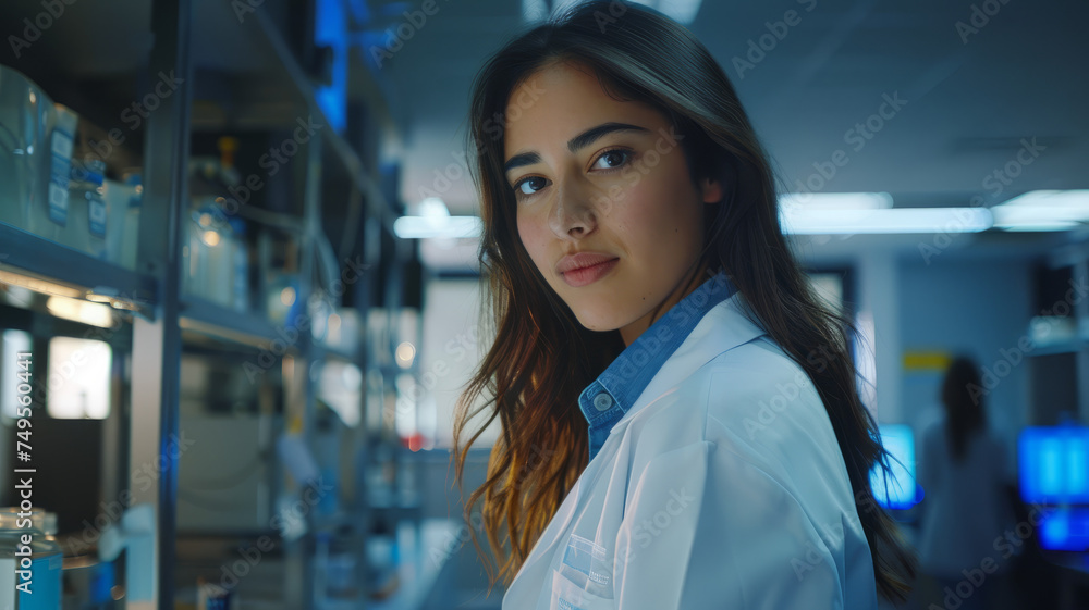 A young female scientist working in a laboratory. A young female scientist working in a laboratory.