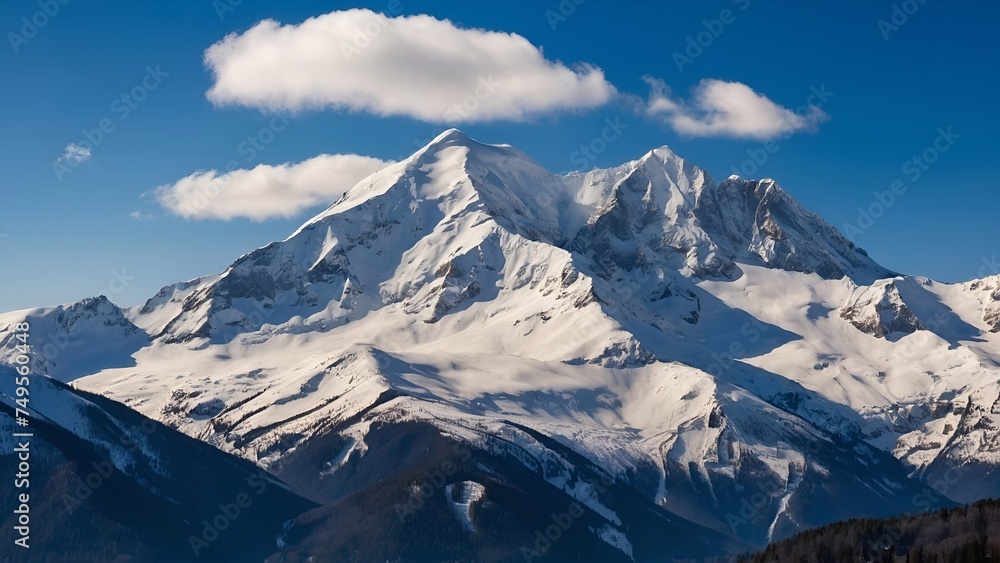 snow covered mountain with blue sky background 