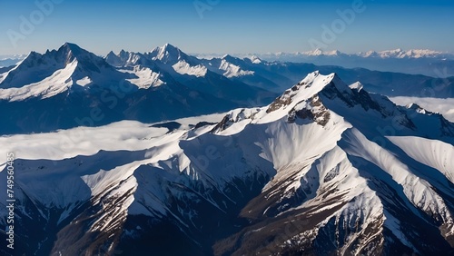 snow covered mountains in winter, view from above.