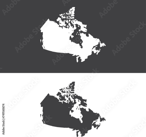 Vector Canada map Black and white silhouette isolated on a white background	
