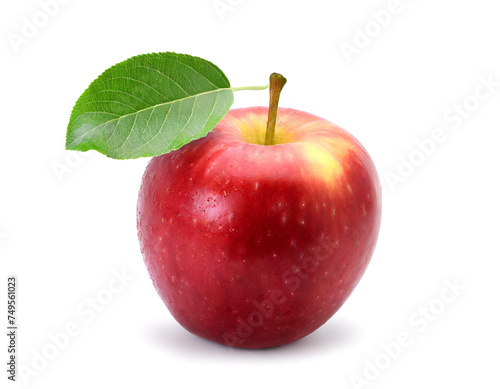 Apfel mit Blatt isoliert auf wei  en Hintergrund  Freisteller 