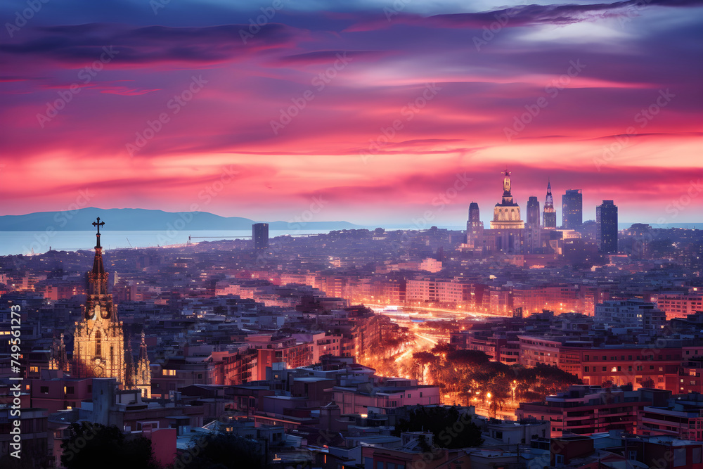 Stunning Panoramic Dusk View of BQ Barcelona Cityscape overlooking the Mediterranean Sea