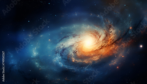 A view of a spiral galaxy, Spiral Galaxy with Bright Star Clusters A stunning background of a spiral galaxy with clusters of bright stars, perfect for astronomy educational materials, space-themed 