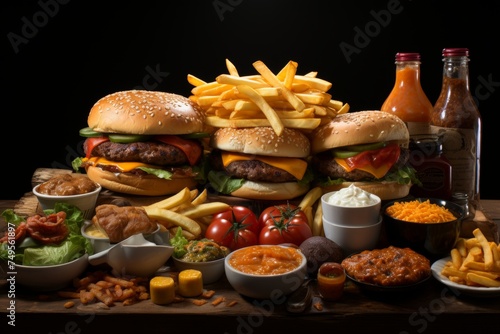 a table adorned with an assortment of ultra processed junk food, showcasing their high caloric content and nutritional emptiness