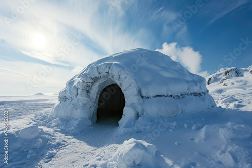 A igloo with a dome and a door