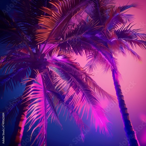 Background Texture in the Neon Palm Silhouette Electric Night Style created with Generative AI Technology 