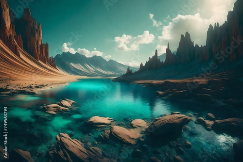 lake and mountains generated by AI technology