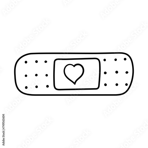 Medical plaster vector icon in doodle style. Symbol in simple design. Cartoon object hand drawn isolated on white background.