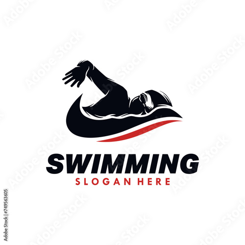 swimming sport silhouette logo design