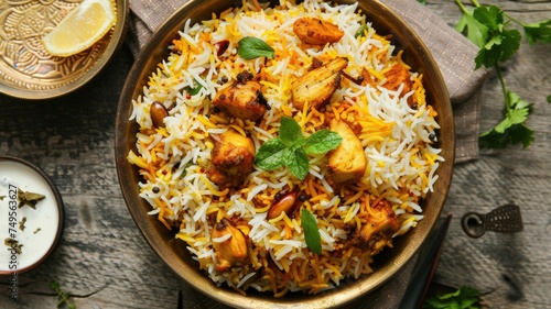 Traditional Indian biryani in a pot - An inviting image of aromatic Indian biryani  rich in spices and colorful presentation
