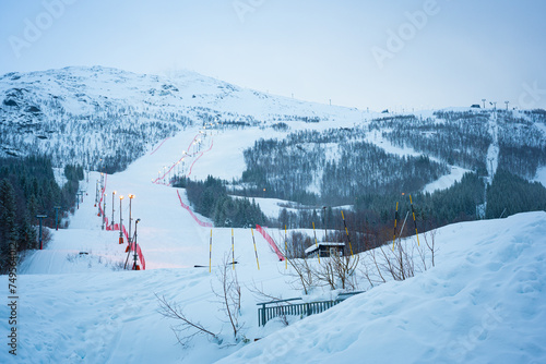 Ski slope at Narvikfjellet ski resort near the city of Narvik in northern Norway © Menyhert