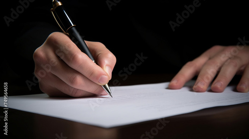 Close-up of hand writing or Signing a document.